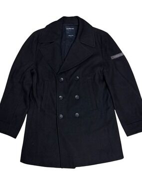 CALVIN KLEIN Wool Pea Coat Designer Business Casual Winter Jacket Mens Large